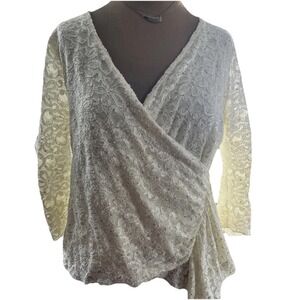 Lacey Sparkly V Neck Top Side Sash LG  Y2K Whimsigoth Party Holiday Fancy Fairy